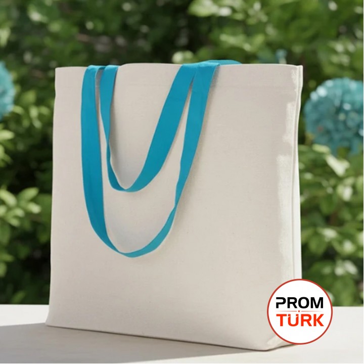 Turkuaz Kulplu Geniş Kanvas Plaj Çantası